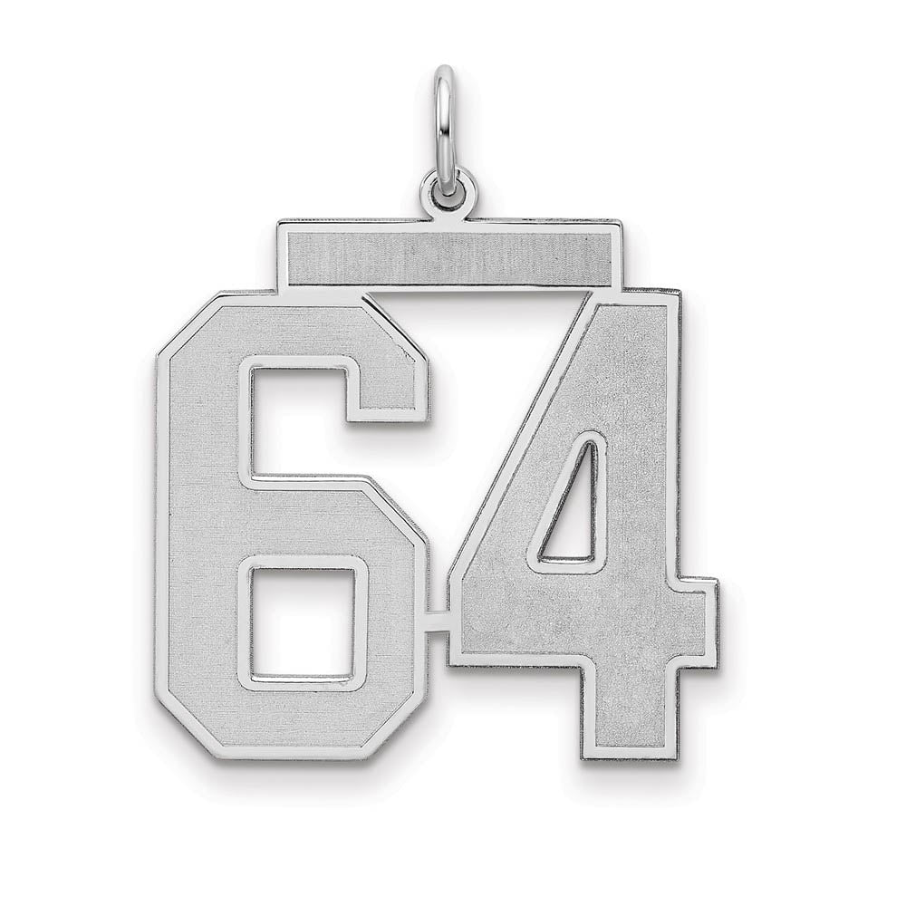 Sterling Silver, Jersey Collection, Large Number 64 Pendant, Item P28014-64 by The Black Bow Jewelry Co.