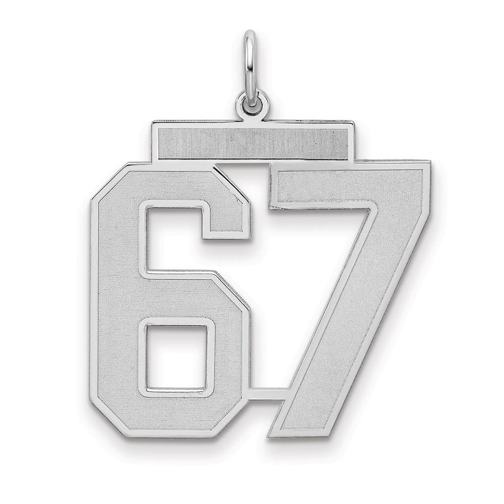 Sterling Silver, Jersey Collection, Large Number 67 Pendant, Item P28014-67 by The Black Bow Jewelry Co.