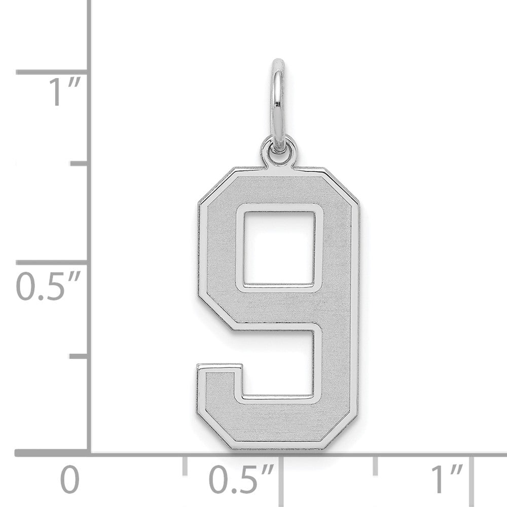 Alternate view of the Sterling Silver, Jersey Collection, Large Number 9 Pendant by The Black Bow Jewelry Co.