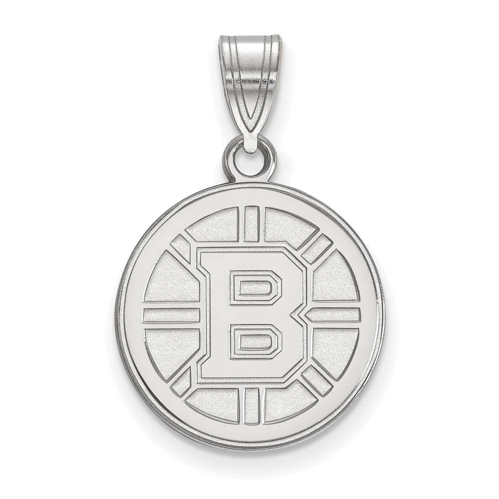 10k White Gold NHL Boston Bruins Medium Disc Pendant, Item P29631 by The Black Bow Jewelry Co.