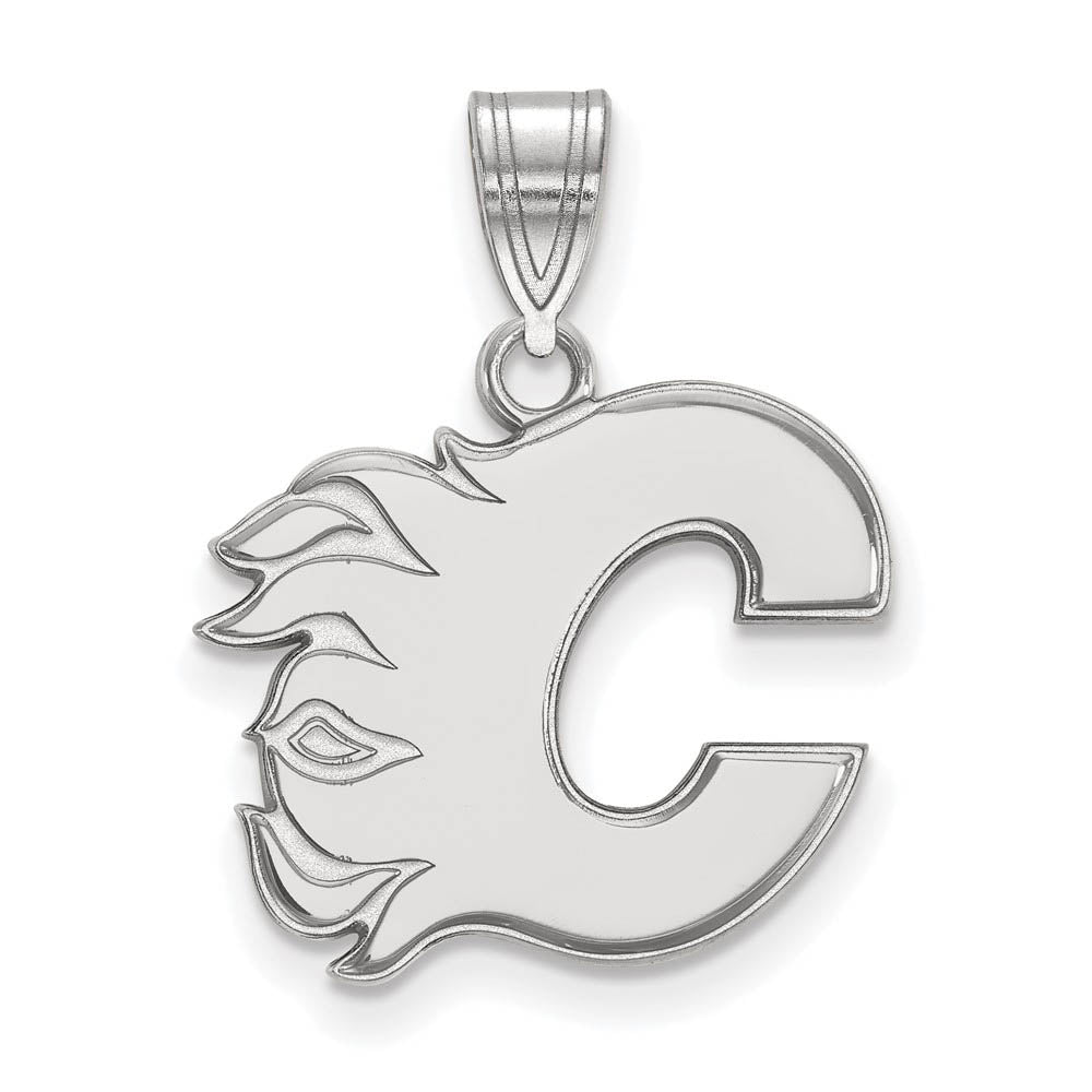 10k White Gold NHL Calgary Flames Medium Pendant, Item P29635 by The Black Bow Jewelry Co.