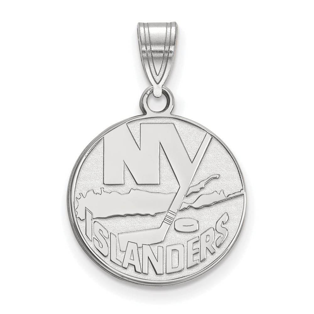 10k White Gold NHL New York Islanders Medium Disc Pendant, Item P29637 by The Black Bow Jewelry Co.