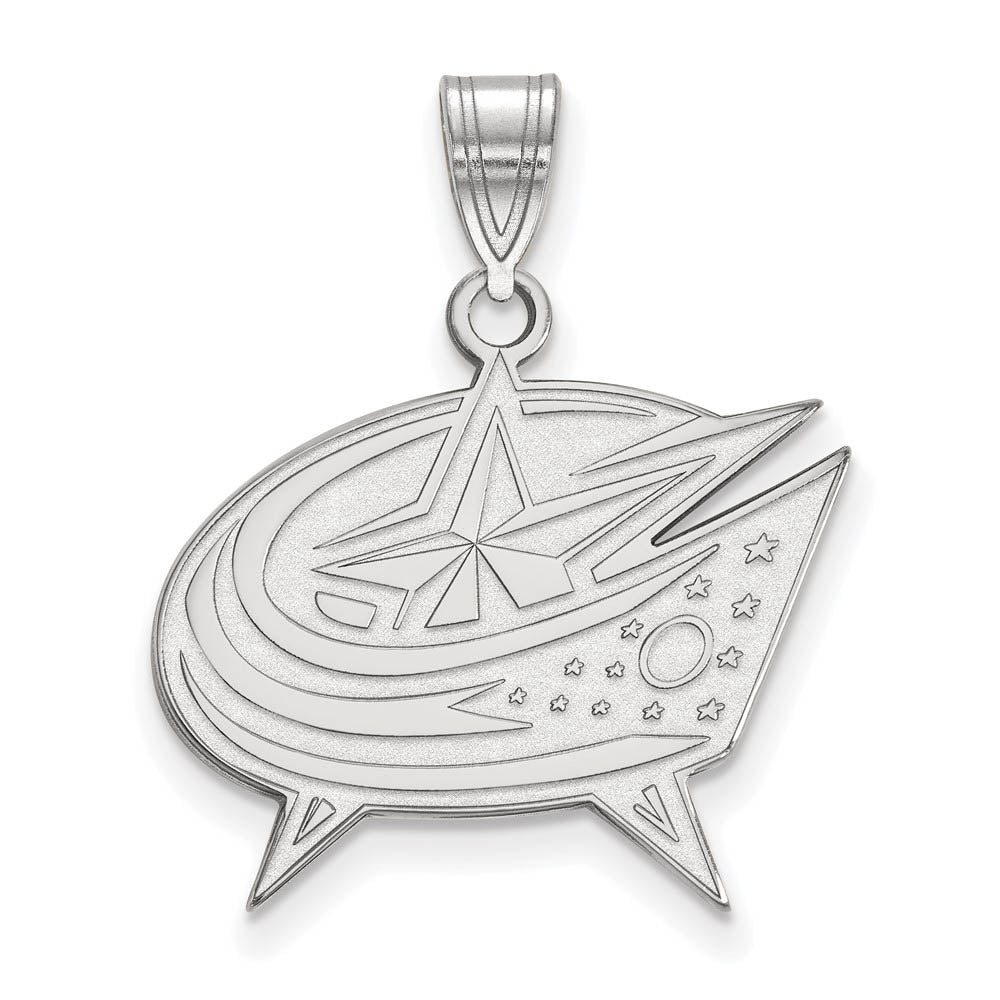 10k White Gold NHL Columbus Blue Jackets Large Pendant, Item P29645 by The Black Bow Jewelry Co.