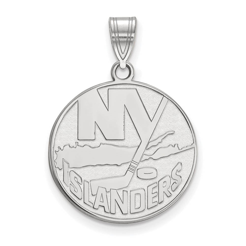 10k White Gold NHL New York Islanders Large Disc Pendant, Item P29661 by The Black Bow Jewelry Co.