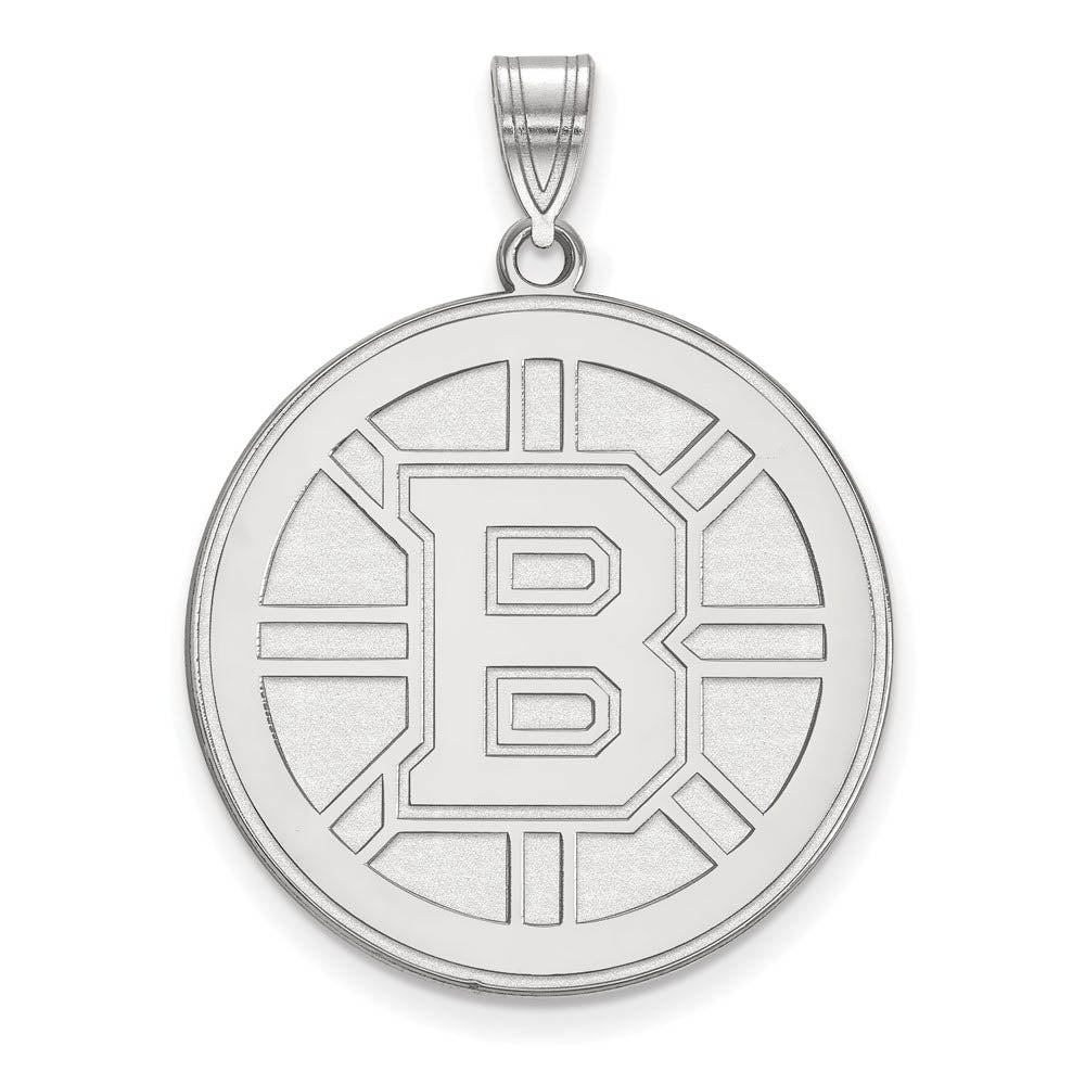 10k White Gold NHL Boston Bruins XL Disc Pendant, Item P29671 by The Black Bow Jewelry Co.