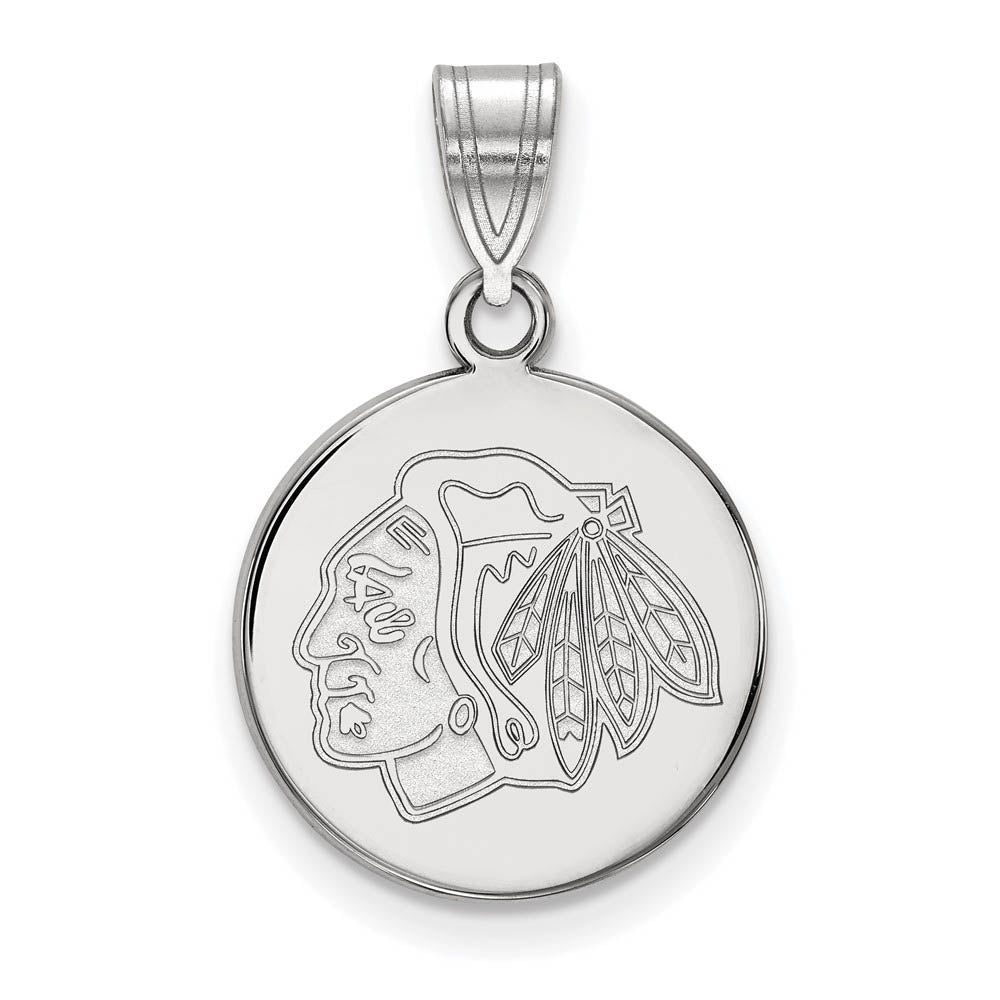 10k White Gold NHL Chicago Blackhawks Medium Disc Pendant, Item P29681 by The Black Bow Jewelry Co.
