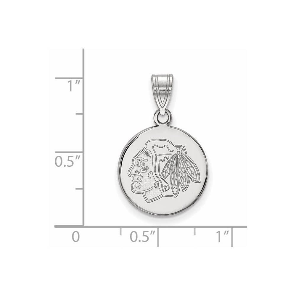Alternate view of the 10k White Gold NHL Chicago Blackhawks Medium Disc Pendant by The Black Bow Jewelry Co.