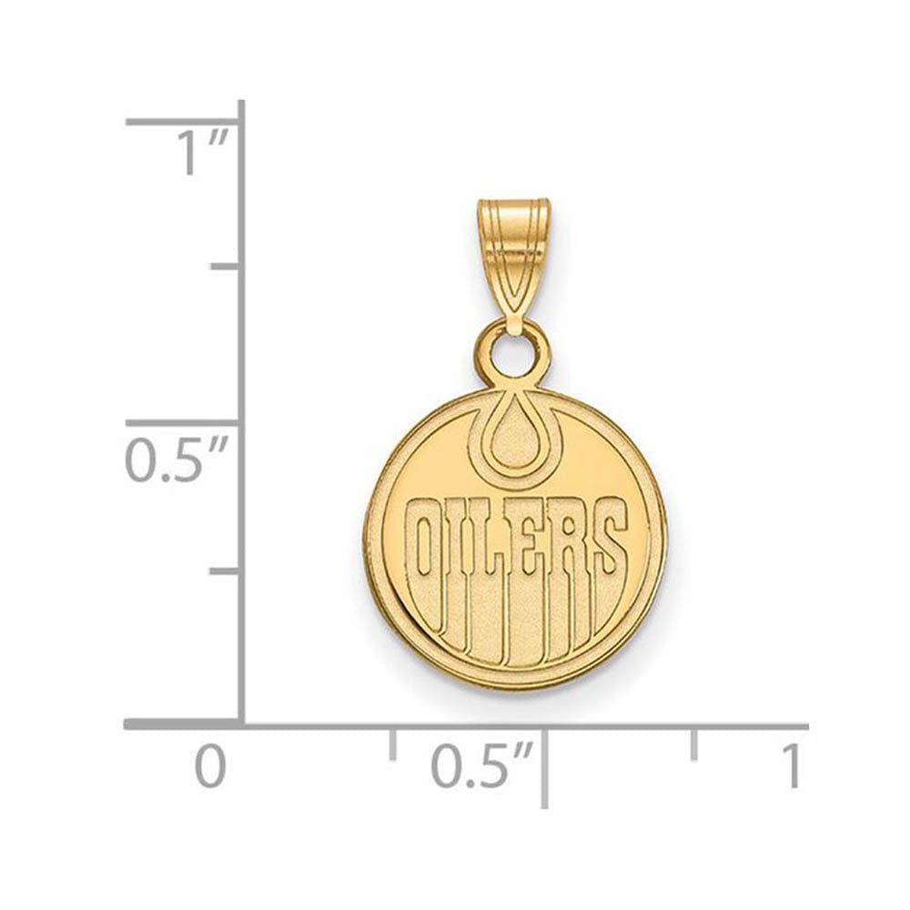 Alternate view of the 10k Yellow Gold NHL Edmonton Oilers Small Disc Pendant by The Black Bow Jewelry Co.
