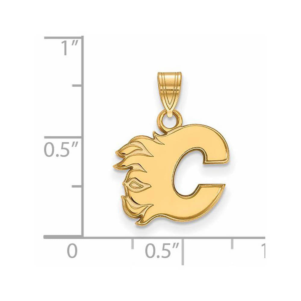 Alternate view of the 10k Yellow Gold NHL Calgary Flames Small Pendant by The Black Bow Jewelry Co.