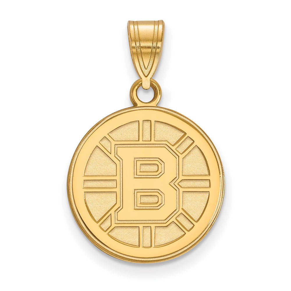 10k Yellow Gold NHL Boston Bruins Medium Disc Pendant, Item P29745 by The Black Bow Jewelry Co.