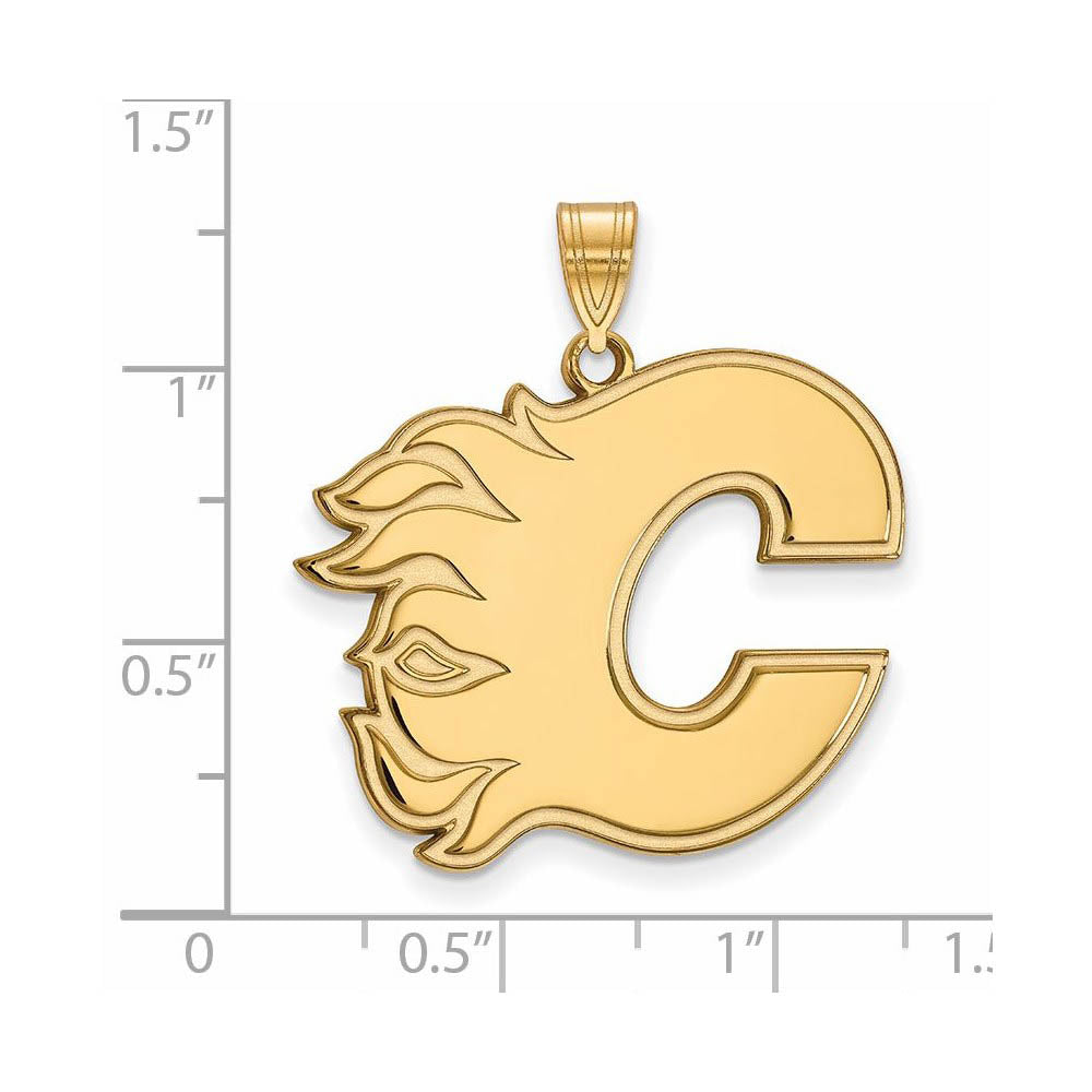 Alternate view of the 10k Yellow Gold NHL Calgary Flames XL Pendant by The Black Bow Jewelry Co.