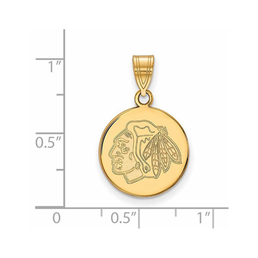 Alternate view of the 10k Yellow Gold NHL Chicago Blackhawks Medium Disc Pendant by The Black Bow Jewelry Co.