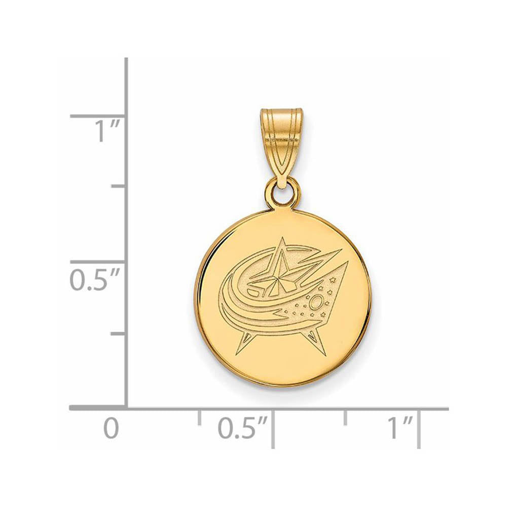 Alternate view of the 10k Yellow Gold NHL Columbus Blue Jackets Medium Disc Pendant by The Black Bow Jewelry Co.