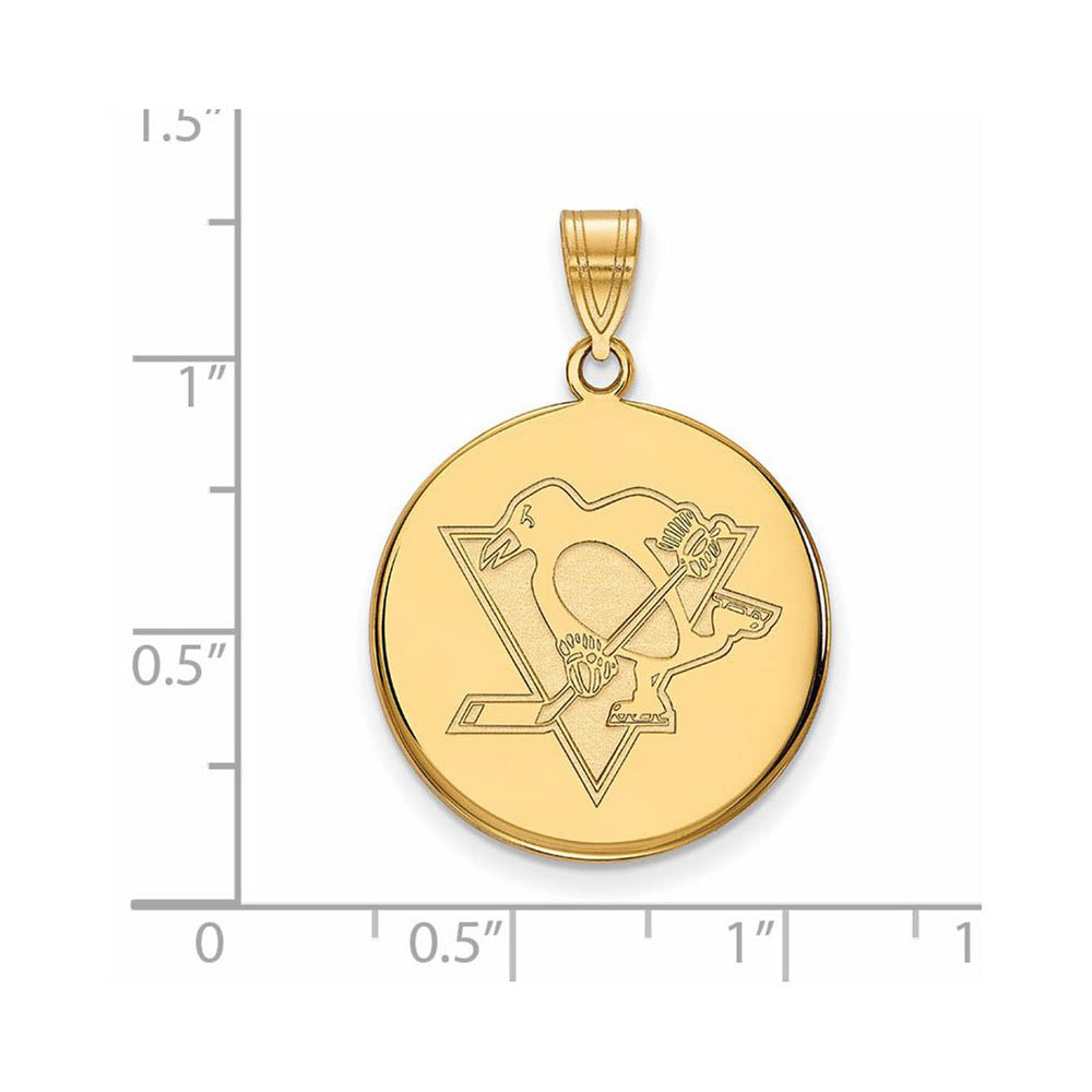 Alternate view of the 10k Yellow Gold NHL Pittsburgh Penguins Large Disc Pendant by The Black Bow Jewelry Co.