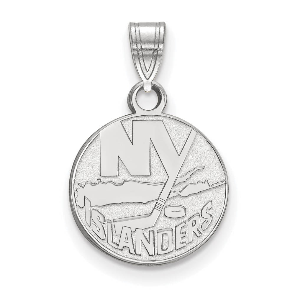14k White Gold NHL New York Islanders Small Disc Pendant, Item P29843 by The Black Bow Jewelry Co.