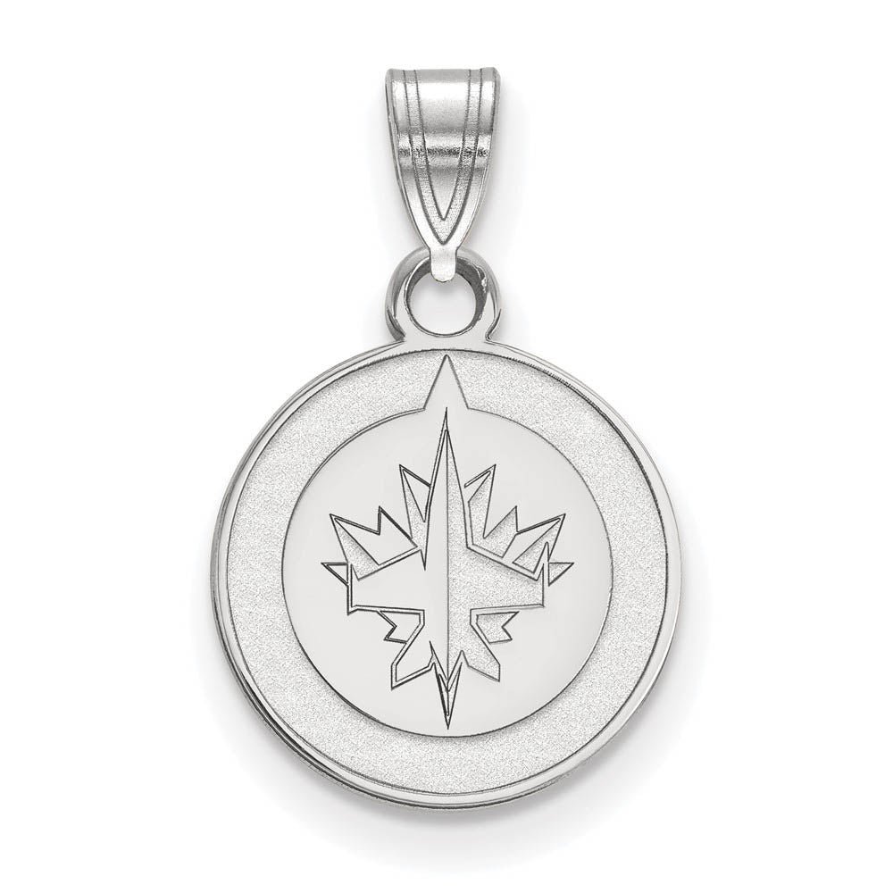 14k White Gold NHL Winnipeg Jets Small Disc Pendant, Item P29844 by The Black Bow Jewelry Co.
