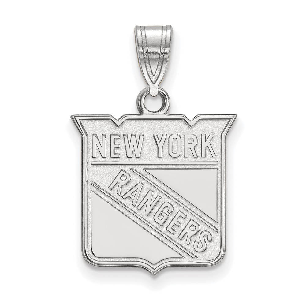 14k White Gold NHL New York Rangers Medium Pendant, Item P29869 by The Black Bow Jewelry Co.