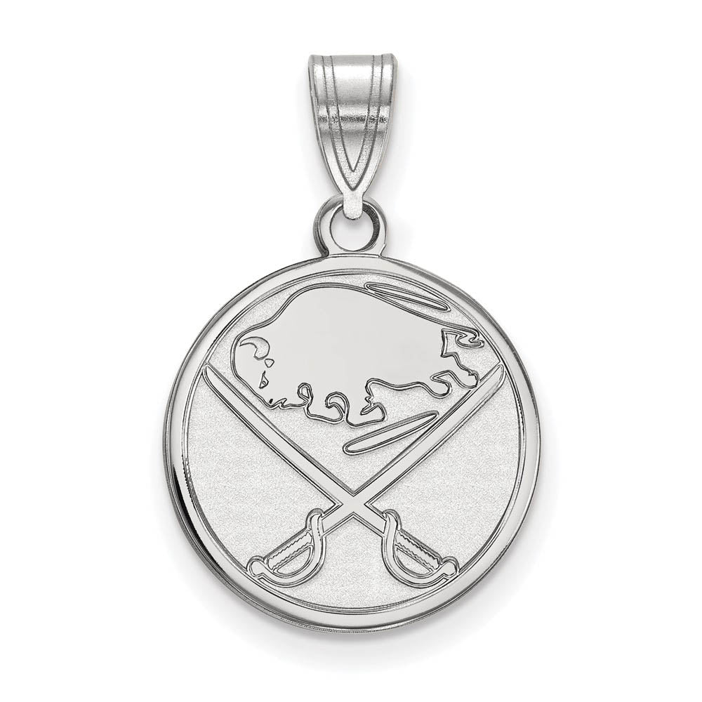 14k White Gold NHL Buffalo Sabres Medium Disc Pendant, Item P29871 by The Black Bow Jewelry Co.