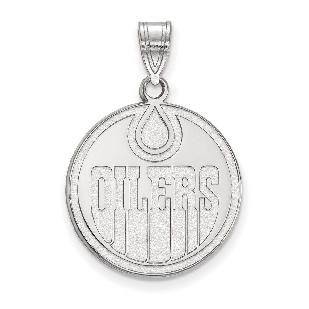 14k White Gold NHL Edmonton Oilers Large Disc Pendant, Item P29878 by The Black Bow Jewelry Co.