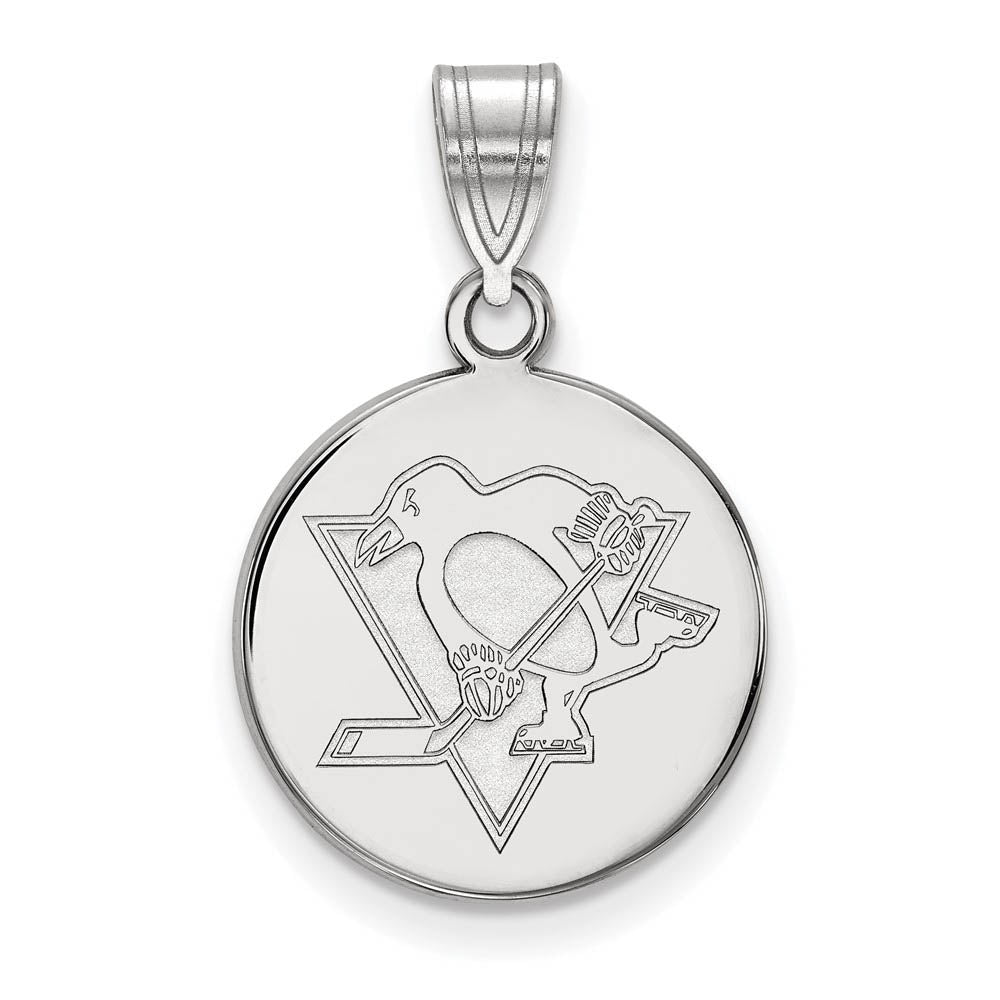14k White Gold NHL Pittsburgh Penguins Medium Disc Pendant, Item P29909 by The Black Bow Jewelry Co.