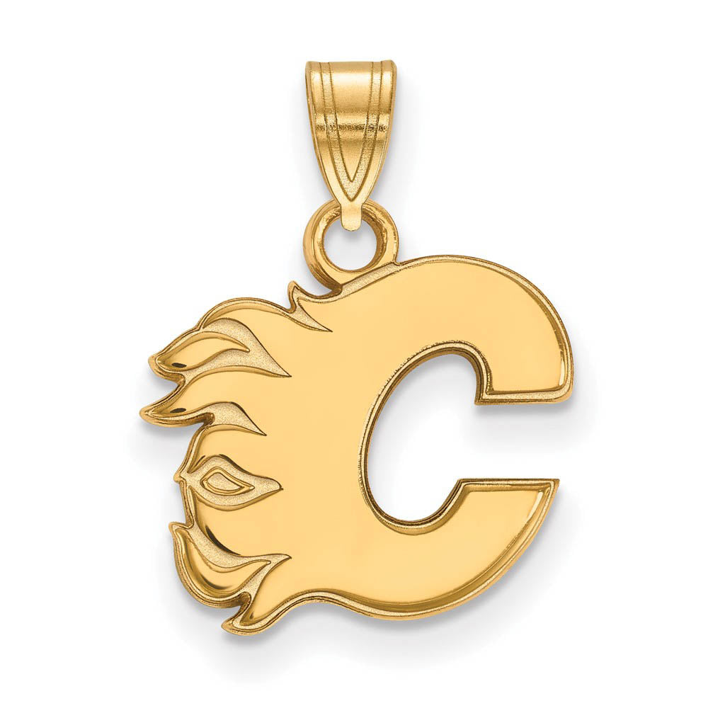14k Yellow Gold NHL Calgary Flames Small Pendant, Item P29955 by The Black Bow Jewelry Co.
