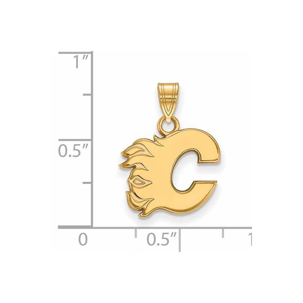Alternate view of the 14k Yellow Gold NHL Calgary Flames Small Pendant by The Black Bow Jewelry Co.