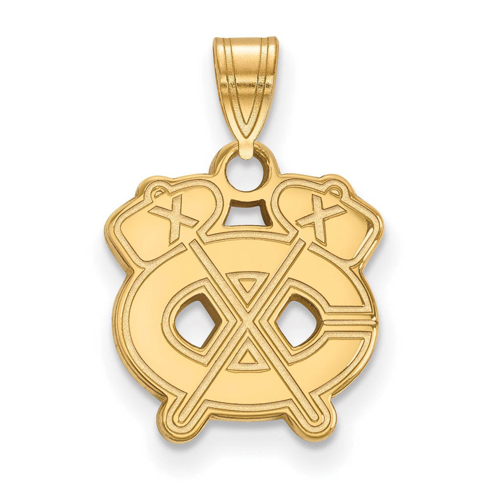 14k Yellow Gold NHL Chicago Blackhawks Small Pendant, Item P29970 by The Black Bow Jewelry Co.