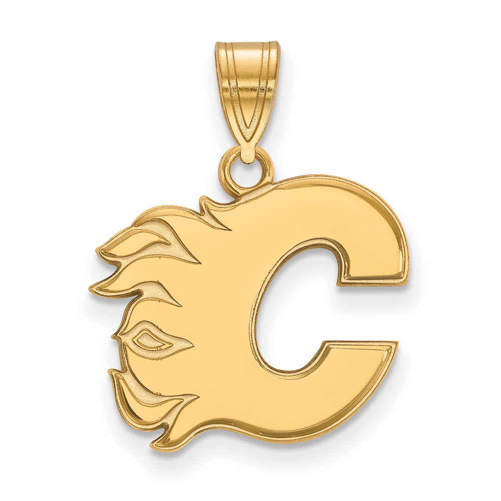14k Yellow Gold NHL Calgary Flames Medium Pendant, Item P29977 by The Black Bow Jewelry Co.