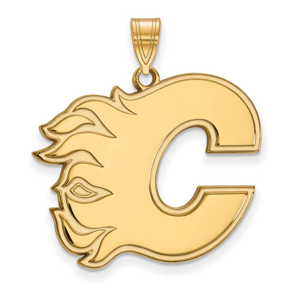 14k Yellow Gold NHL Calgary Flames XL Pendant, Item P30019 by The Black Bow Jewelry Co.