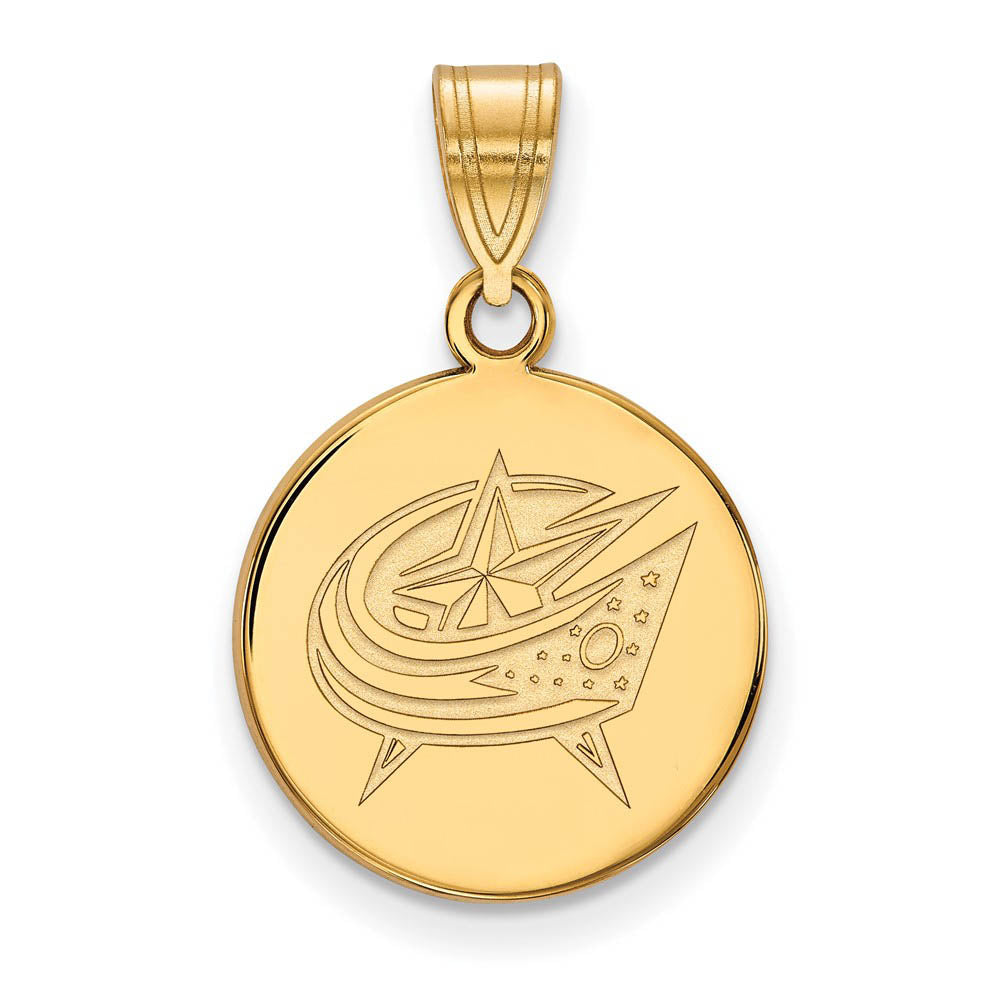 14k Yellow Gold NHL Columbus Blue Jackets Medium Disc Pendant, Item P30024 by The Black Bow Jewelry Co.