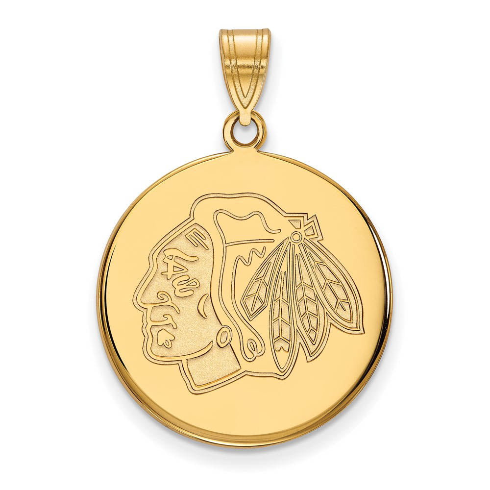 14k Yellow Gold NHL Chicago Blackhawks Large Disc Pendant, Item P30027 by The Black Bow Jewelry Co.