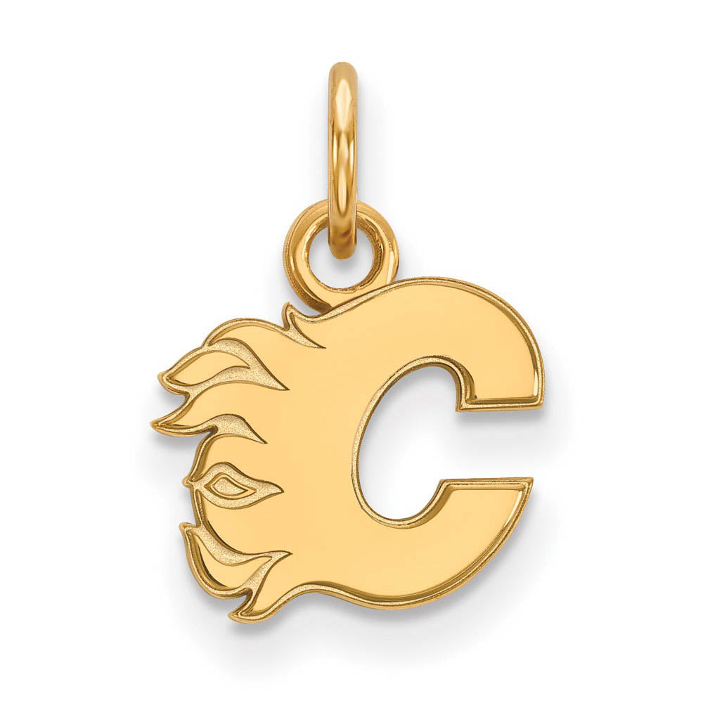 SS 14k Yellow Gold Plated NHL Calgary Flames XS (Tiny) Charm, Item P30038 by The Black Bow Jewelry Co.