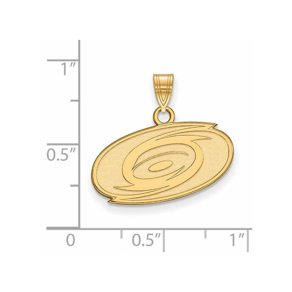 Alternate view of the SS 14k Yellow Gold Plated NHL Carolina Hurricanes Small Pendant by The Black Bow Jewelry Co.