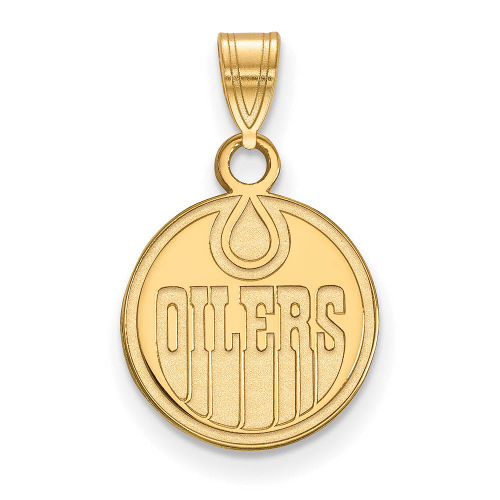 SS 14k Yellow Gold Plated NHL Edmonton Oilers Small Disc Pendant, Item P30066 by The Black Bow Jewelry Co.