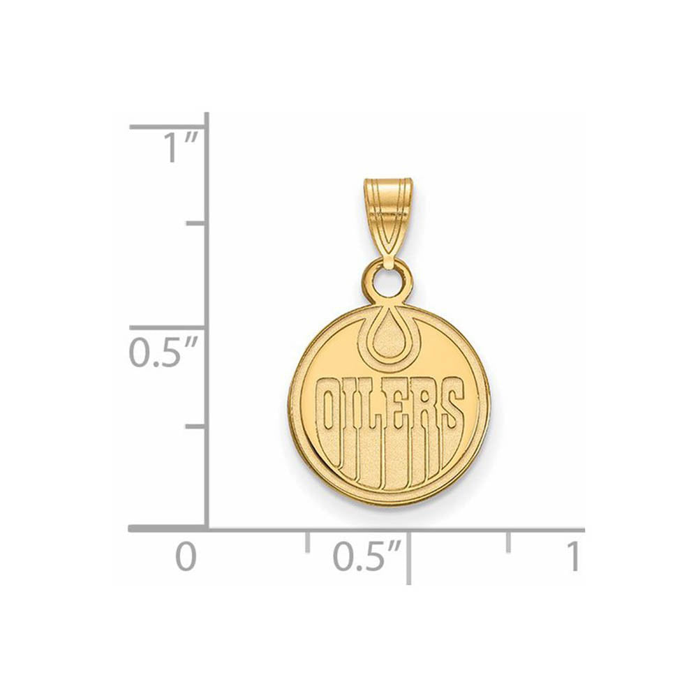 Alternate view of the SS 14k Yellow Gold Plated NHL Edmonton Oilers Small Disc Pendant by The Black Bow Jewelry Co.
