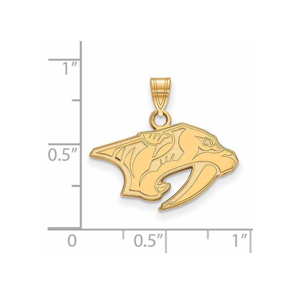 Alternate view of the SS 14k Yellow Gold Plated NHL Nashville Predators Small Pendant by The Black Bow Jewelry Co.