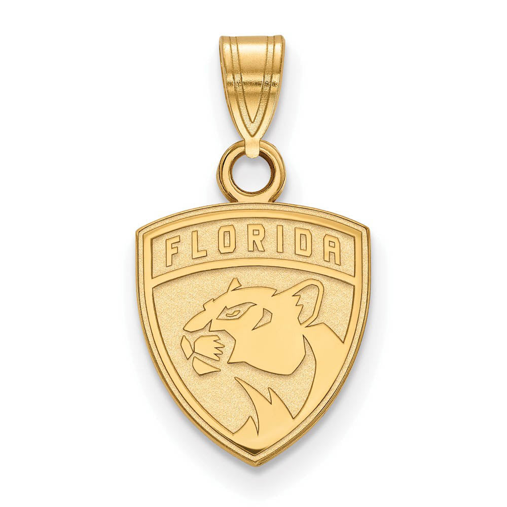 SS 14k Yellow Gold Plated NHL Florida Panthers Small Pendant, Item P30068 by The Black Bow Jewelry Co.