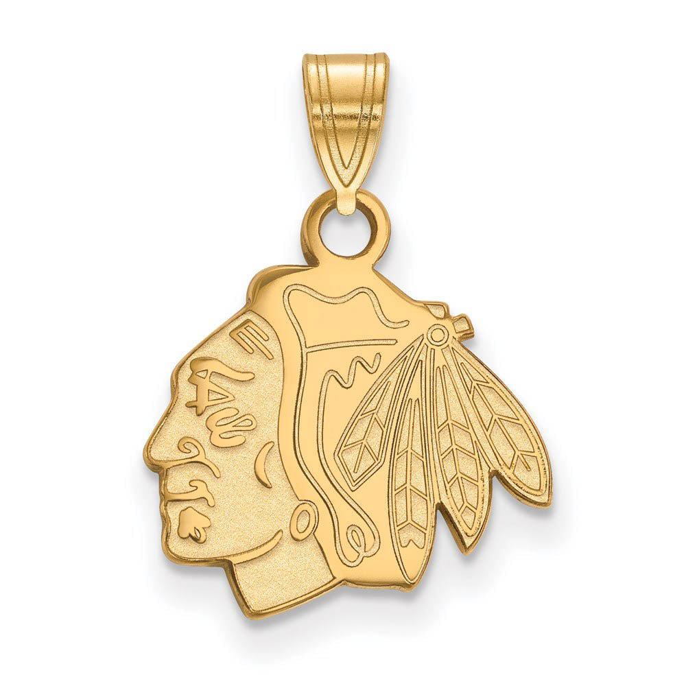 SS 14k Yellow Gold Plated NHL Chicago Blackhawks SM Logo Pendant, Item P30071 by The Black Bow Jewelry Co.