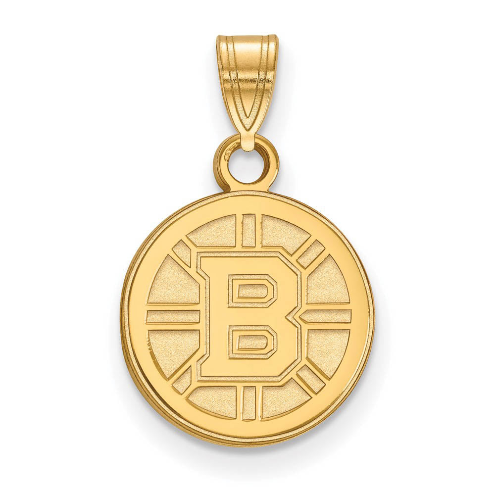 SS 14k Yellow Gold Plated NHL Boston Bruins Small Disc Pendant, Item P30073 by The Black Bow Jewelry Co.