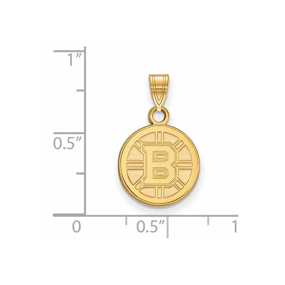 Alternate view of the SS 14k Yellow Gold Plated NHL Boston Bruins Small Disc Pendant by The Black Bow Jewelry Co.
