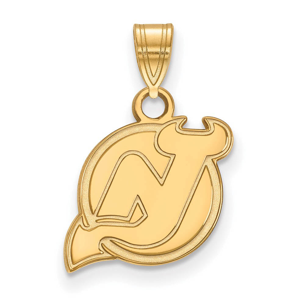 SS 14k Yellow Gold Plated NHL New Jersey Devils Small Pendant, Item P30076 by The Black Bow Jewelry Co.