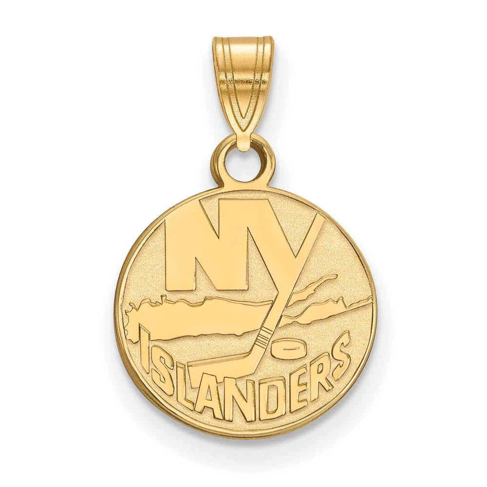 SS 14k Yellow Gold Plated NHL New York Islanders Small Disc Pendant, Item P30079 by The Black Bow Jewelry Co.