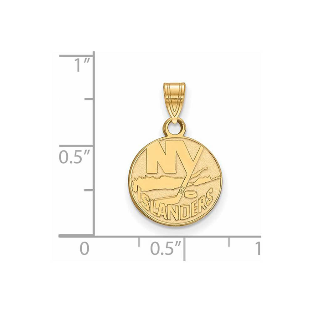 Alternate view of the SS 14k Yellow Gold Plated NHL New York Islanders Small Disc Pendant by The Black Bow Jewelry Co.