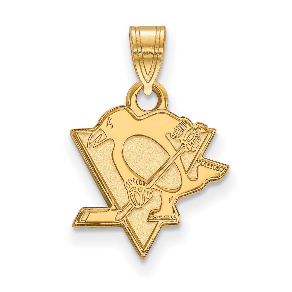 SS 14k Yellow Gold Plated NHL Pittsburgh Penguins Small Pendant, Item P30085 by The Black Bow Jewelry Co.