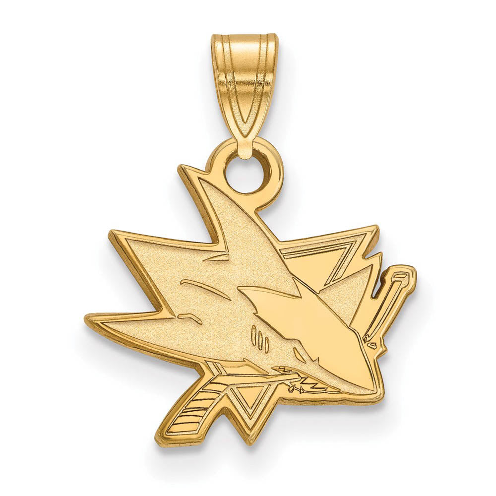 SS 14k Yellow Gold Plated NHL San Jose Sharks Small Pendant, Item P30090 by The Black Bow Jewelry Co.