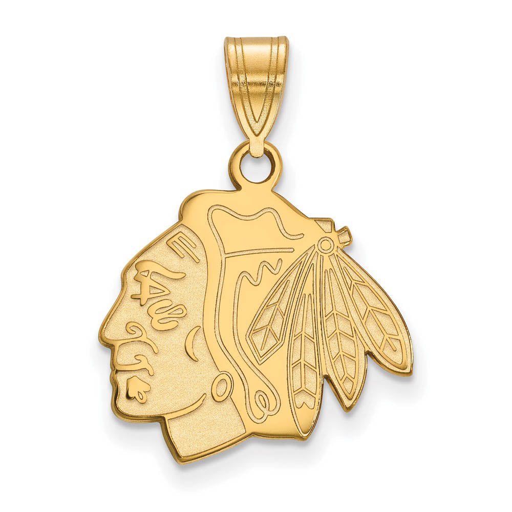 SS 14k Yellow Gold Plated NHL Chicago Blackhawks Medium Pendant, Item P30100 by The Black Bow Jewelry Co.