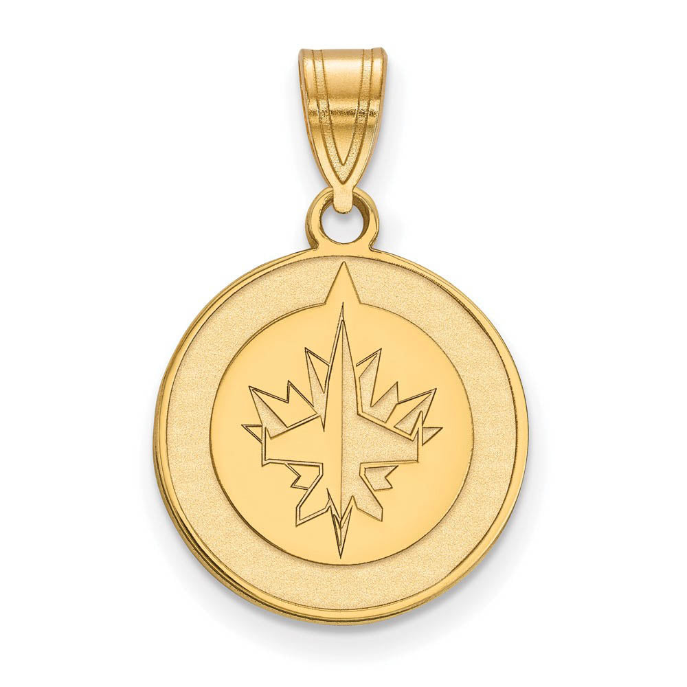 SS 14k Yellow Gold Plated NHL Winnipeg Jets Medium Disc Pendant, Item P30109 by The Black Bow Jewelry Co.
