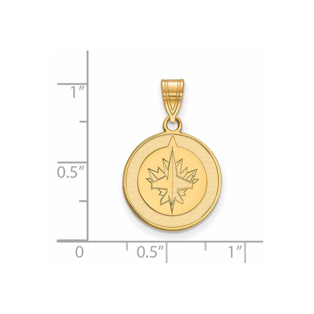 Alternate view of the SS 14k Yellow Gold Plated NHL Winnipeg Jets Medium Disc Pendant by The Black Bow Jewelry Co.