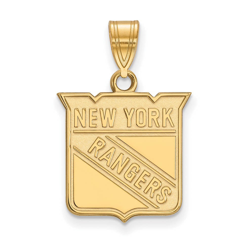 SS 14k Yellow Gold Plated NHL New York Rangers Medium Pendant, Item P30115 by The Black Bow Jewelry Co.