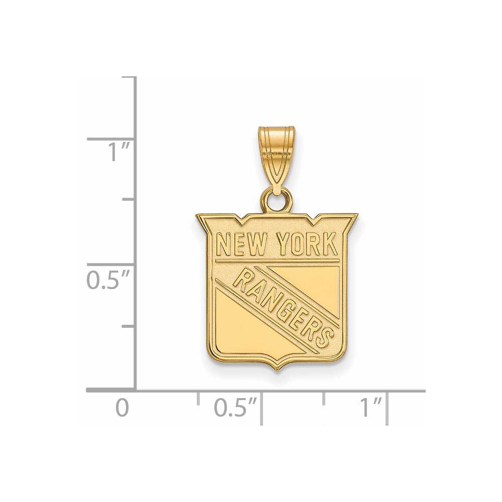 Alternate view of the SS 14k Yellow Gold Plated NHL New York Rangers Medium Pendant by The Black Bow Jewelry Co.